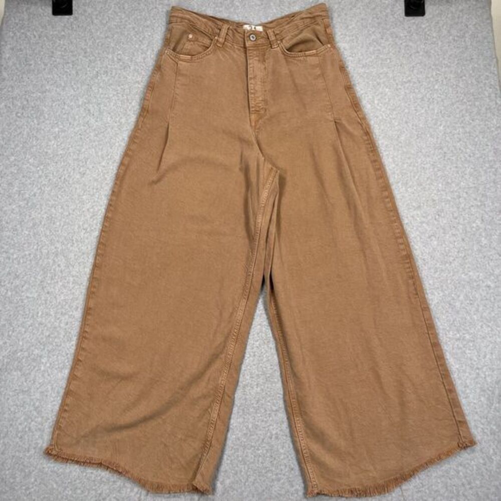 We the Free Old West Slouchy Wide Leg Pant Womens 31 (31 x 28) Tan Raw Hem Boho - Picture 1 of 13